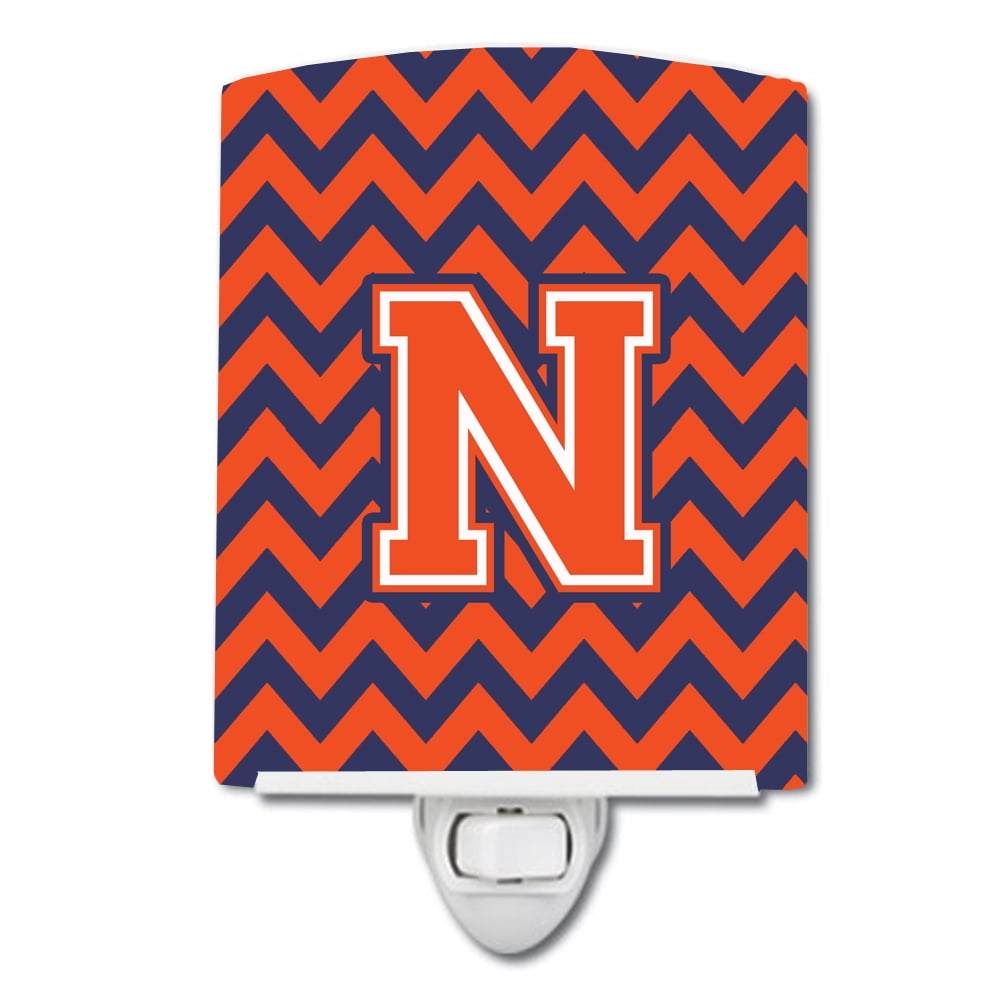 Letter N Chevron Orange & Blue Ceramic Night Light