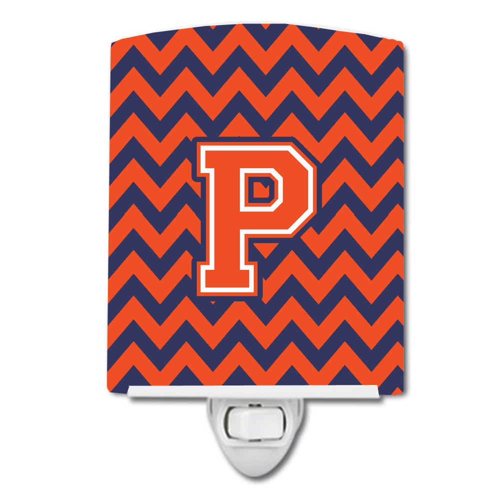 Letter P Chevron Orange & Blue Ceramic Night Light