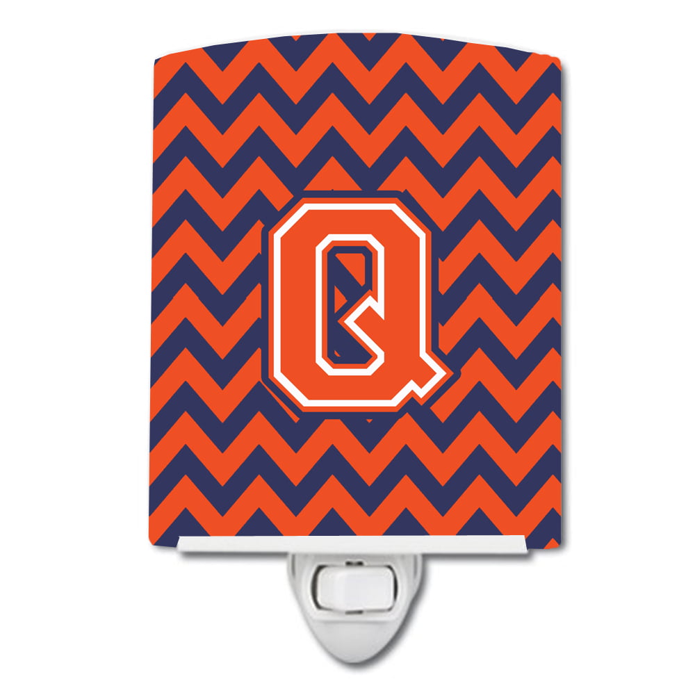 Letter Q Chevron Orange & Blue Ceramic Night Light