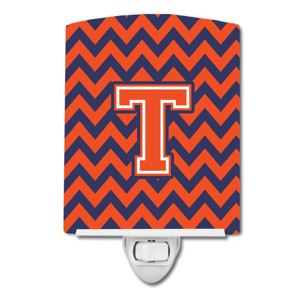Letter T Chevron Orange & Blue Ceramic Night Light