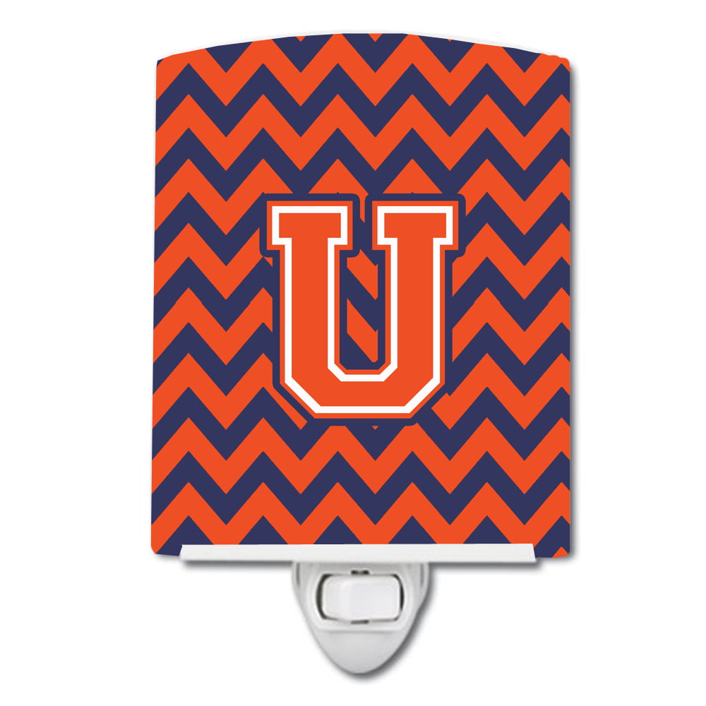 Letter U Chevron Orange & Blue Ceramic Night Light