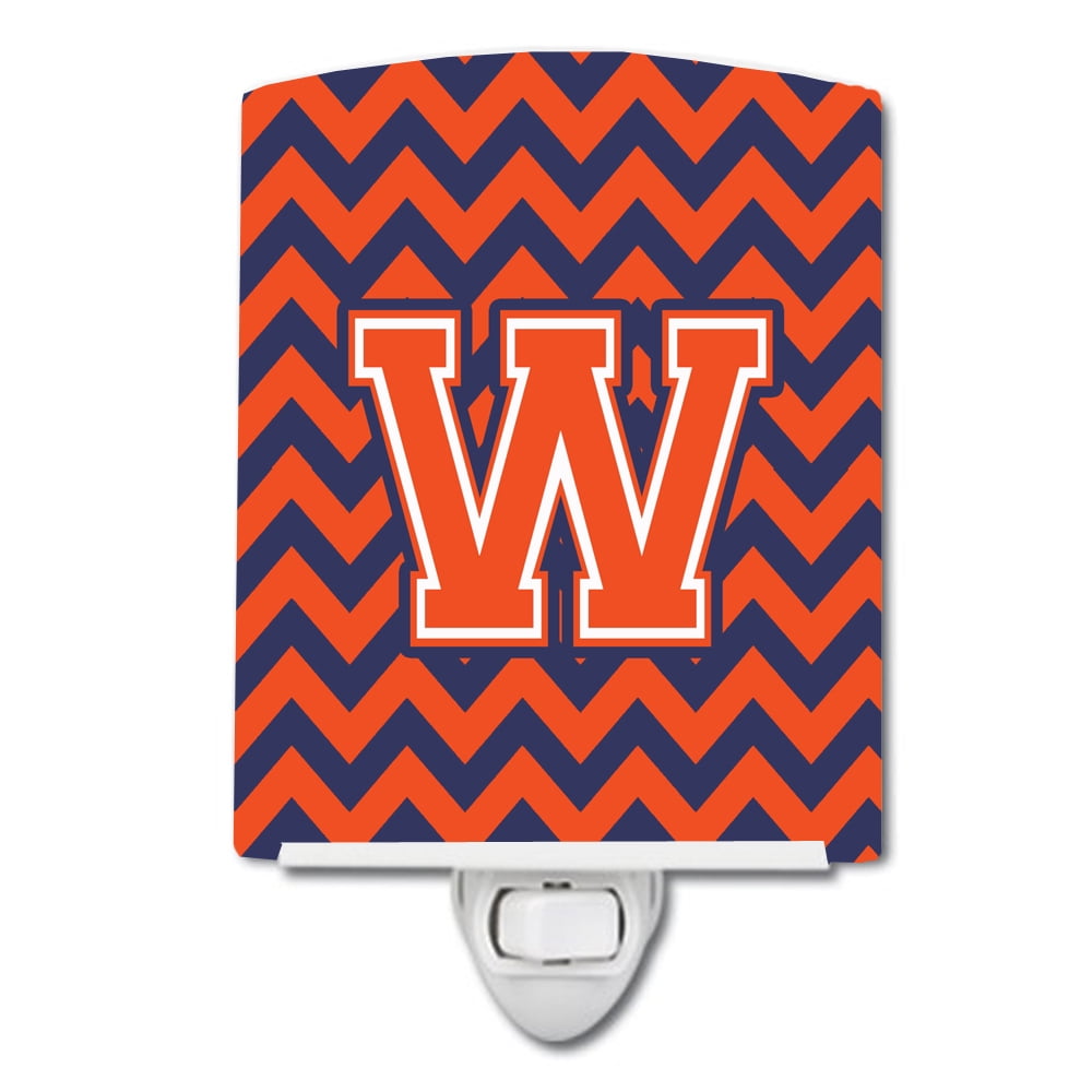 Letter W Chevron Orange & Blue Ceramic Night Light