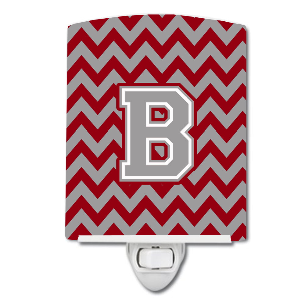 CJ1043-BCNL Letter B Chevron Crimson & Grey Ceramic Night Light