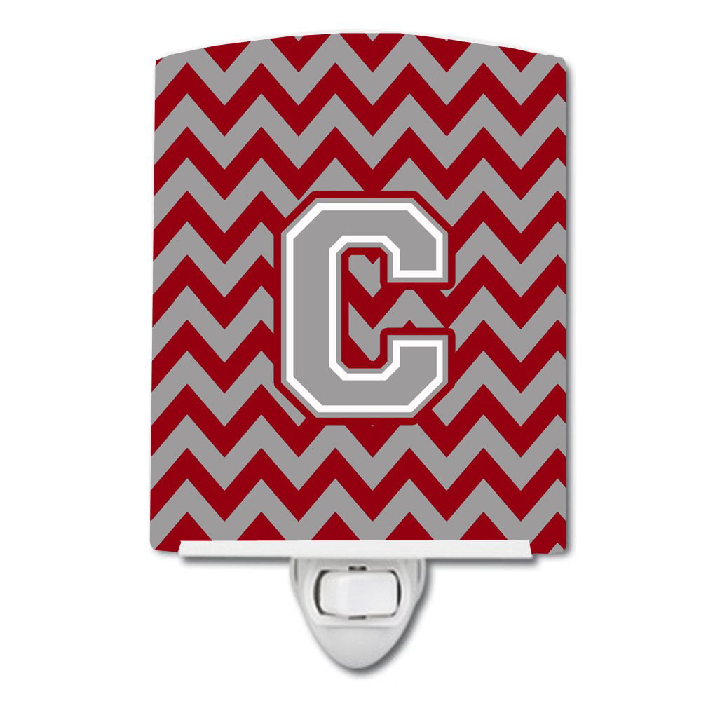 Letter C Chevron Crimson & Grey Ceramic Night Light