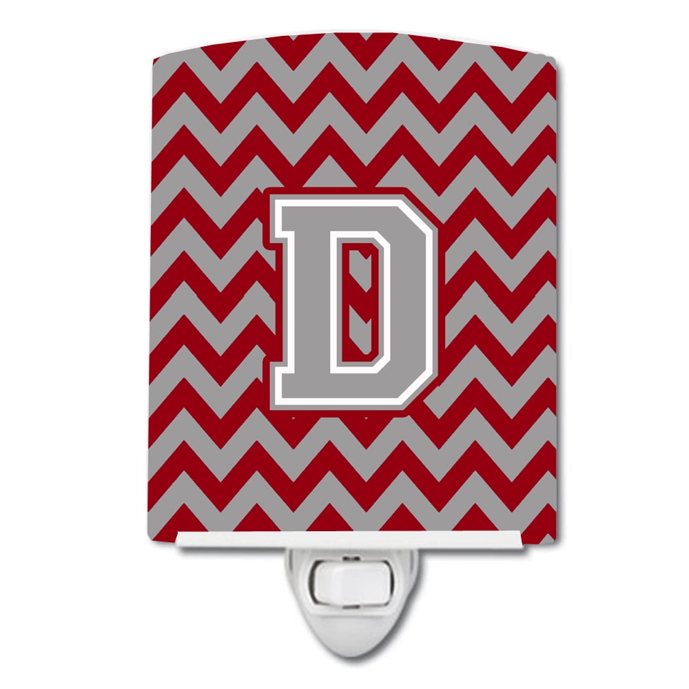 Letter D Chevron Crimson & Grey Ceramic Night Light