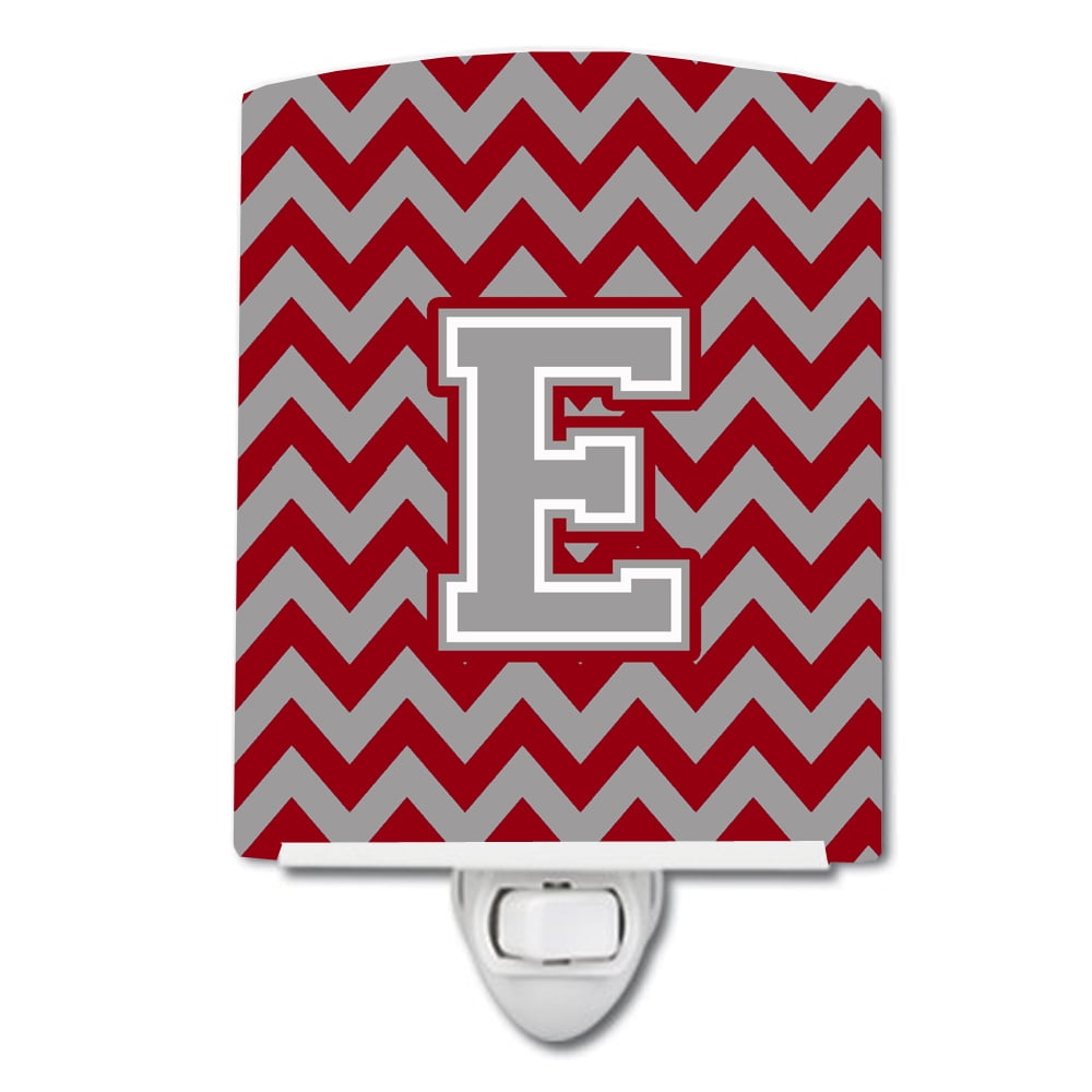 Letter E Chevron Crimson & Grey Ceramic Night Light