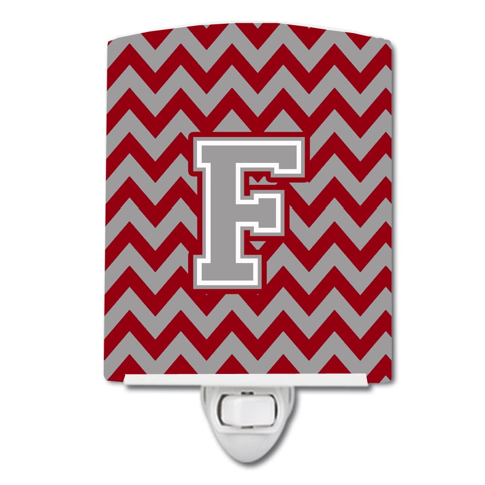Letter F Chevron Crimson & Grey Ceramic Night Light