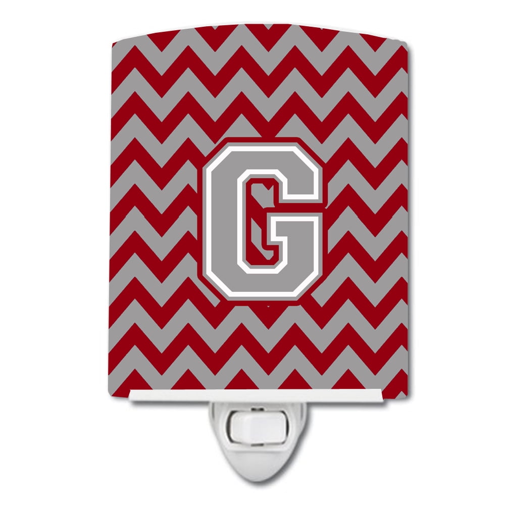 Letter G Chevron Crimson & Grey Ceramic Night Light