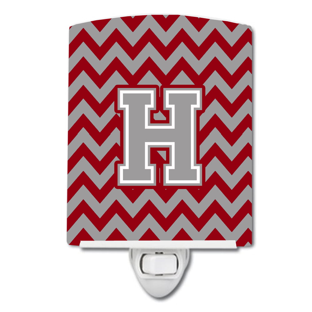 Letter H Chevron Crimson & Grey Ceramic Night Light