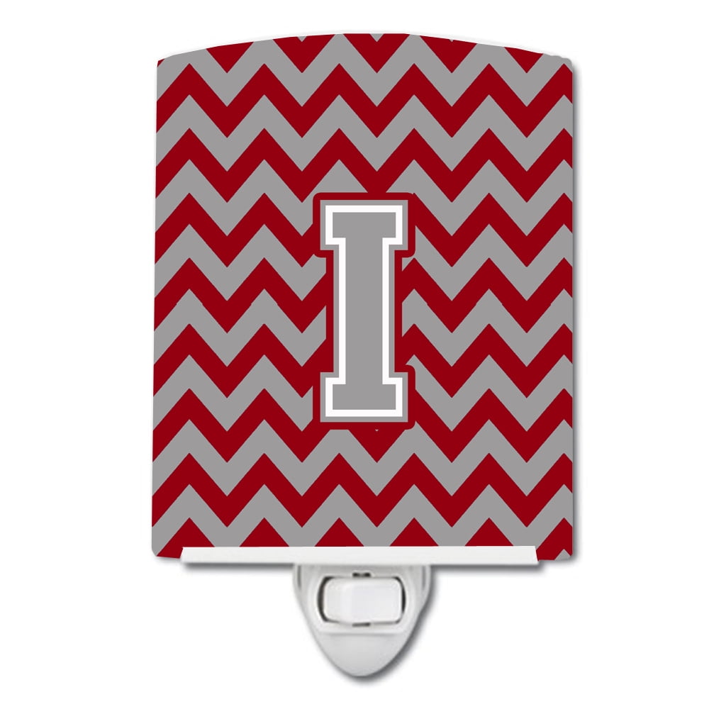 Letter I Chevron Crimson & Grey Ceramic Night Light
