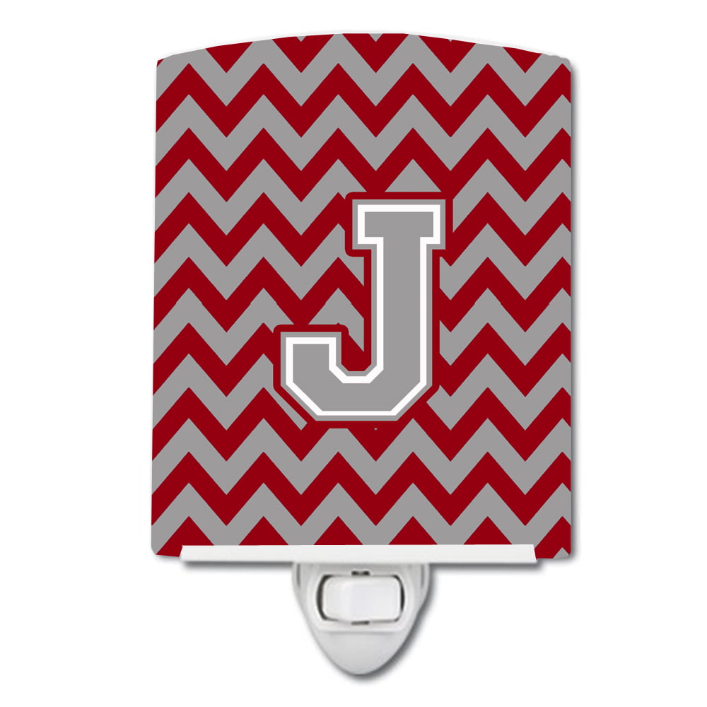 Letter J Chevron Crimson & Grey Ceramic Night Light