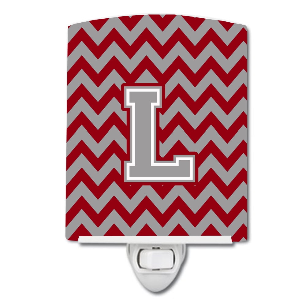 Letter L Chevron Crimson & Grey Ceramic Night Light