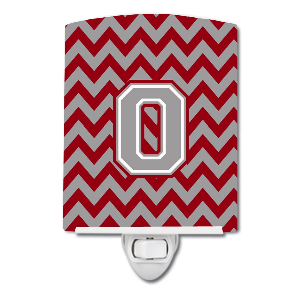 Letter O Chevron Crimson & Grey Ceramic Night Light