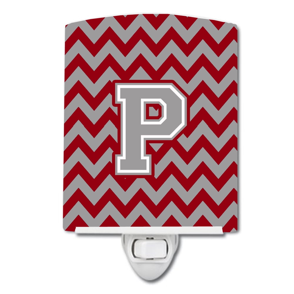 Letter P Chevron Crimson & Grey Ceramic Night Light
