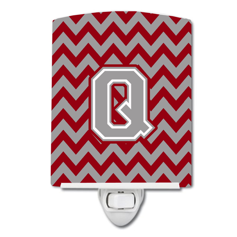 Letter Q Chevron Crimson & Grey Ceramic Night Light