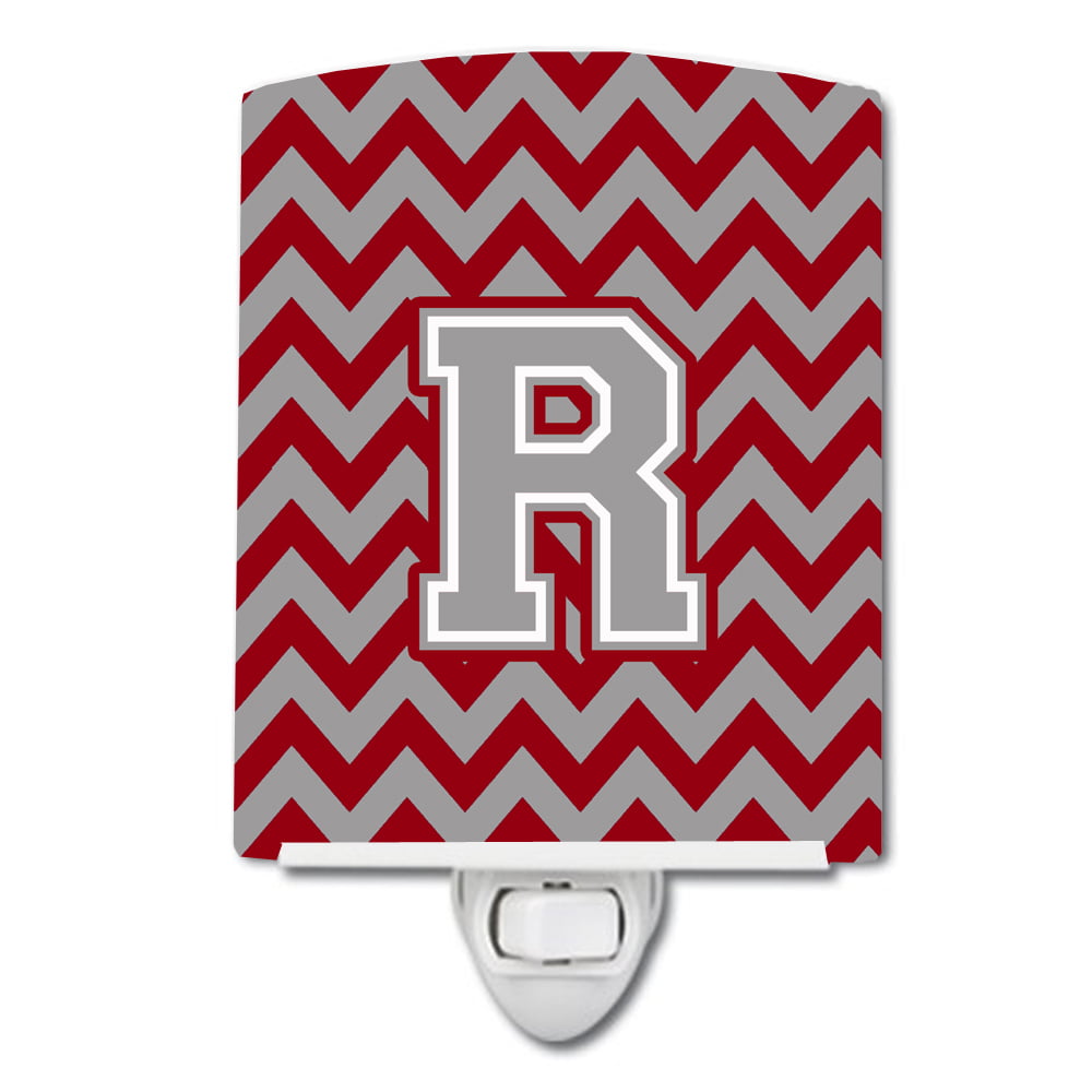 Letter R Chevron Crimson & Grey Ceramic Night Light