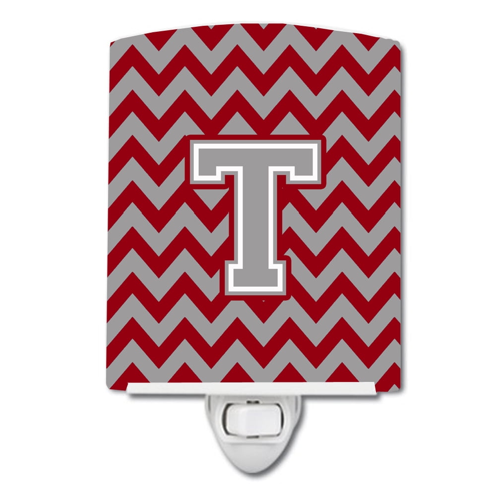 Letter T Chevron Crimson & Grey Ceramic Night Light
