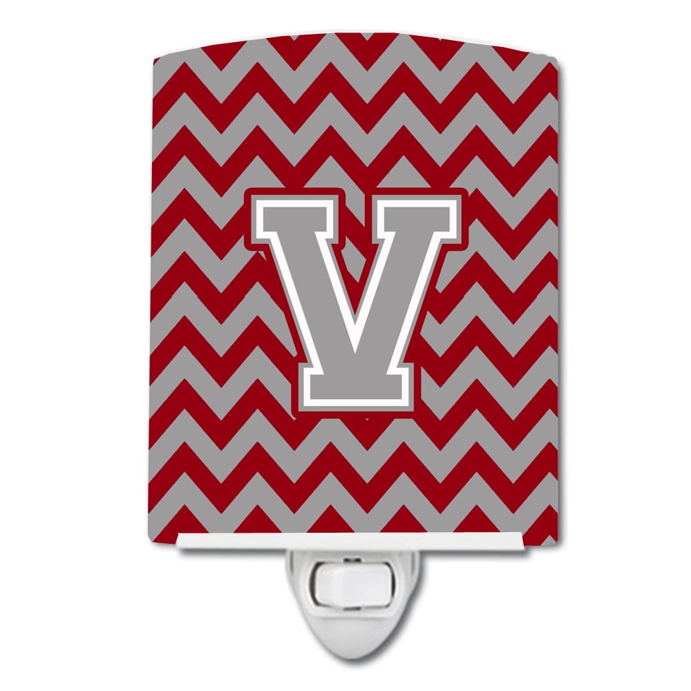 Letter V Chevron Crimson & Grey Ceramic Night Light
