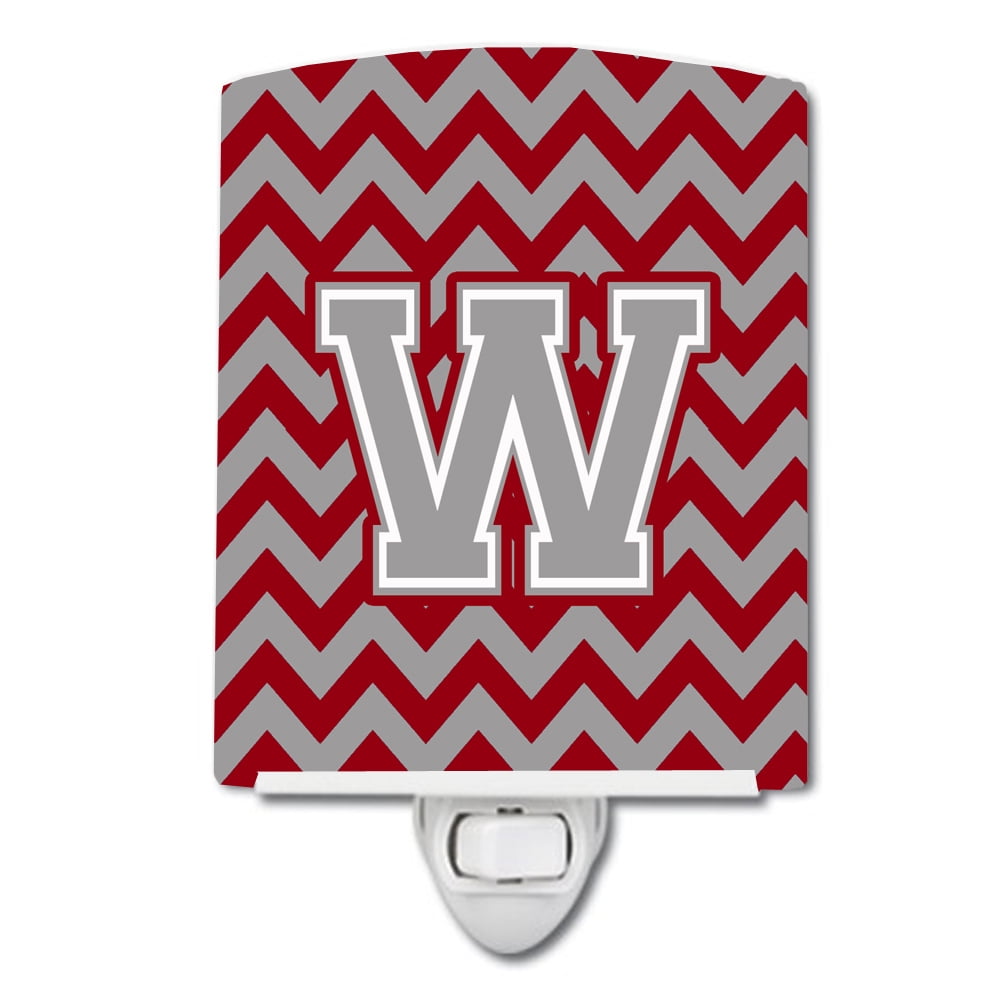 Letter W Chevron Crimson & Grey Ceramic Night Light