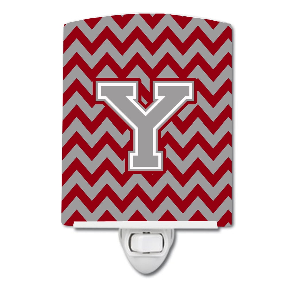 Letter Y Chevron Crimson & Grey Ceramic Night Light