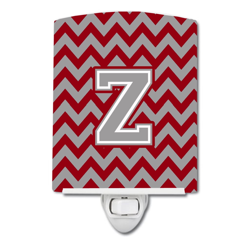 Letter Z Chevron Crimson & Grey Ceramic Night Light