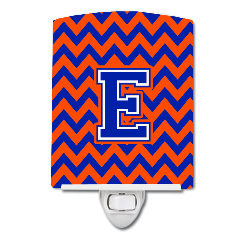 Letter E Chevron Orange & Blue Ceramic Night Light