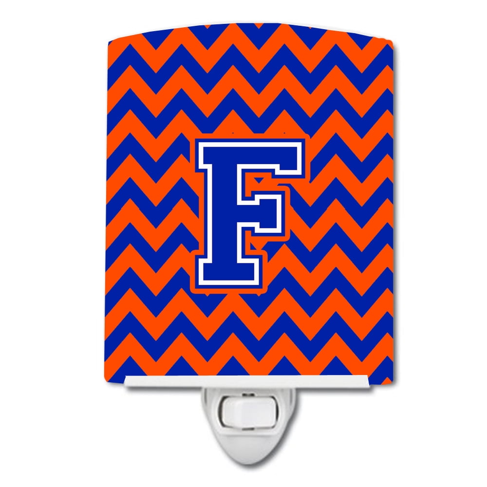 Letter F Chevron Orange & Blue Ceramic Night Light