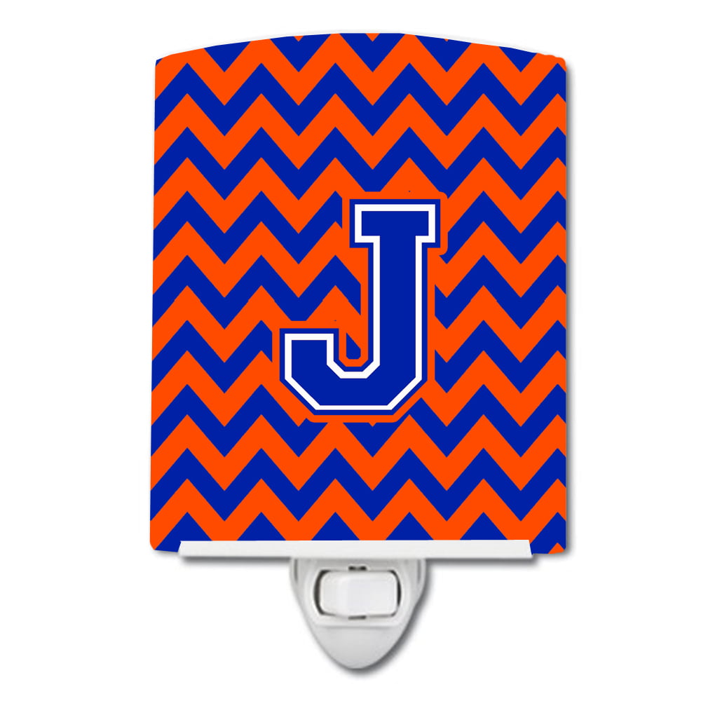 Letter J Chevron Orange & Blue Ceramic Night Light