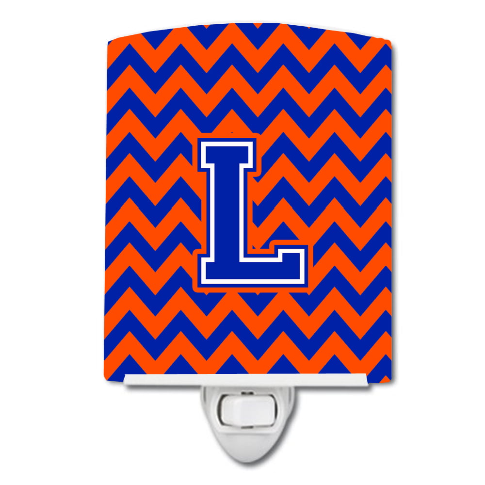 Letter L Chevron Orange & Blue Ceramic Night Light