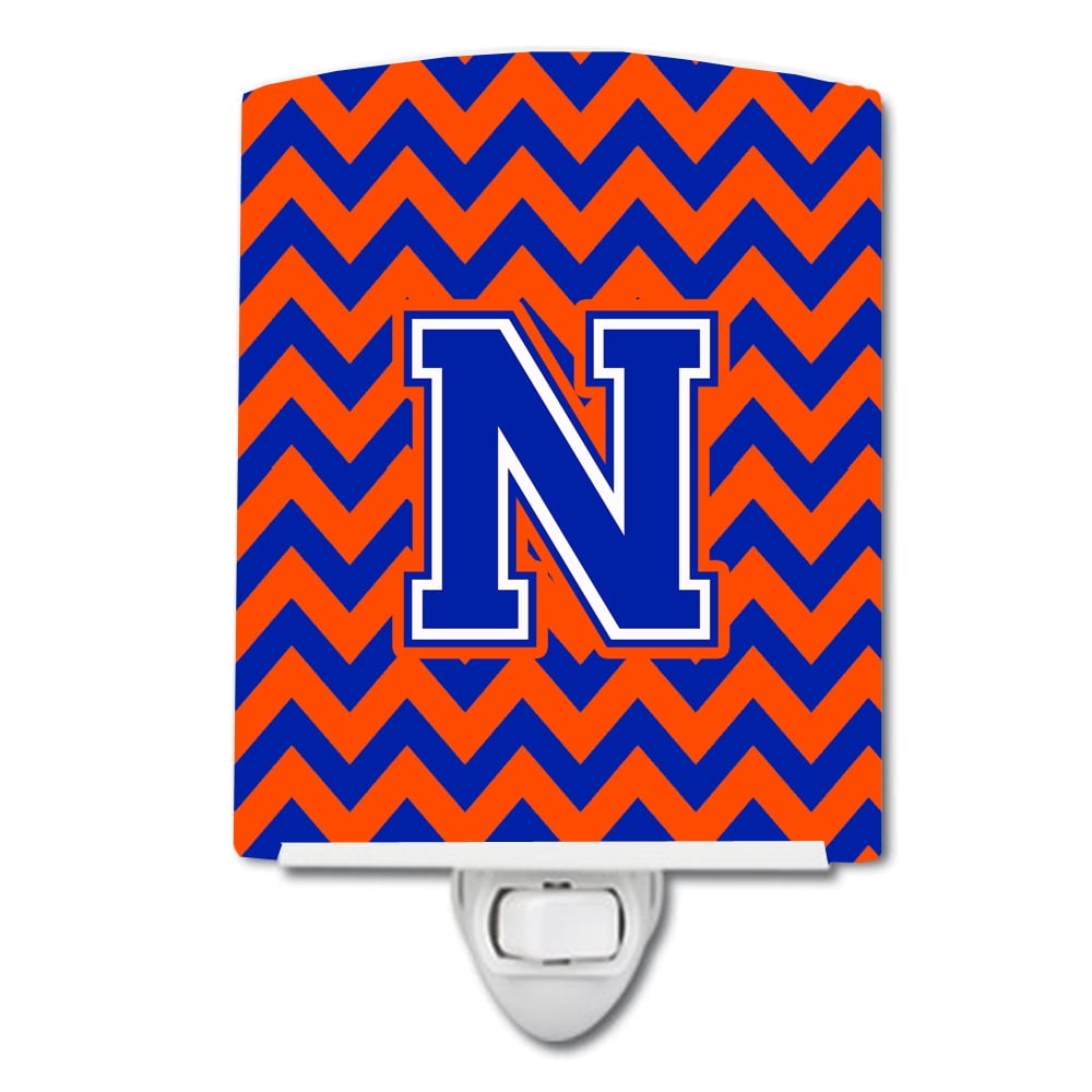 Letter N Chevron Orange & Blue Ceramic Night Light