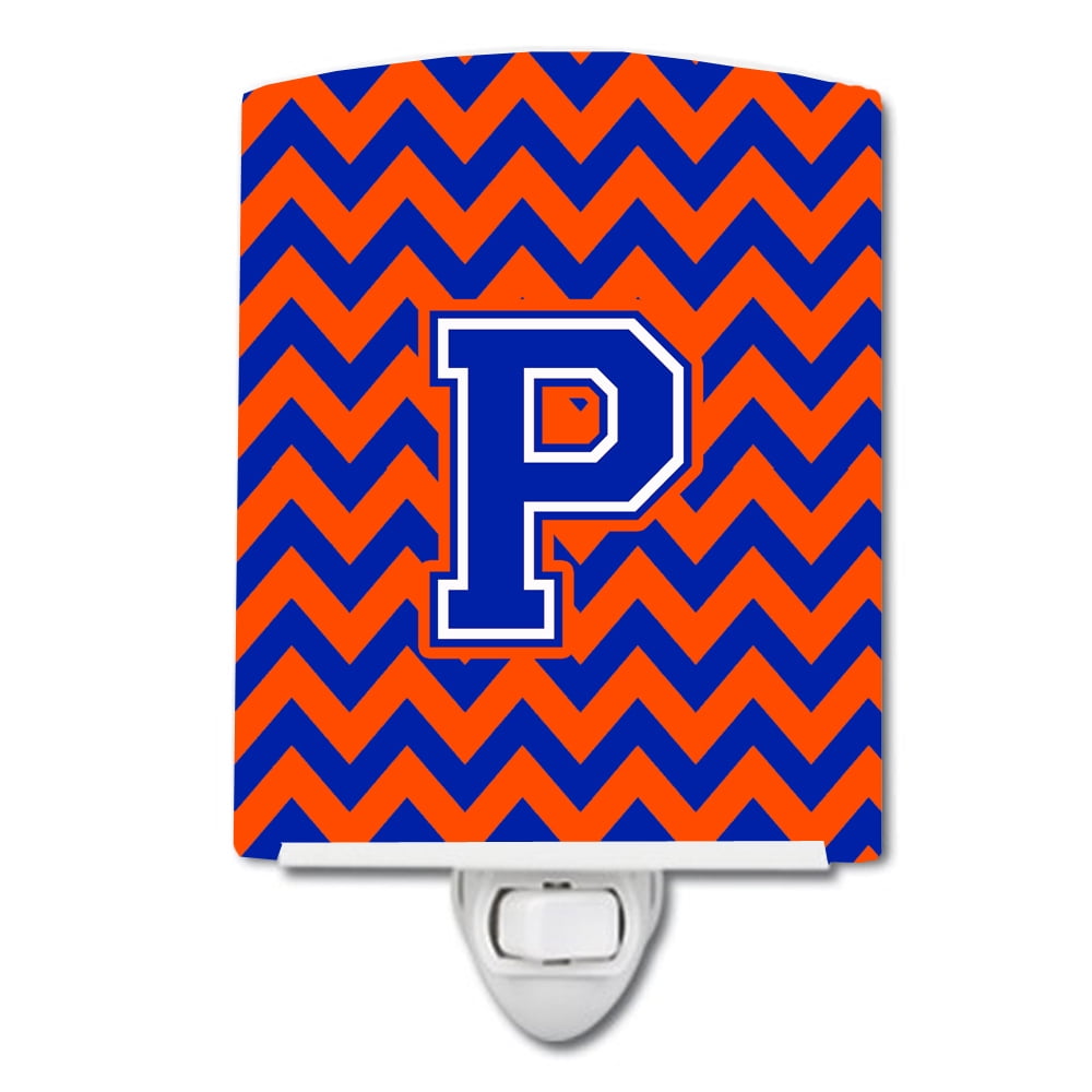 Letter P Chevron Orange & Blue Ceramic Night Light