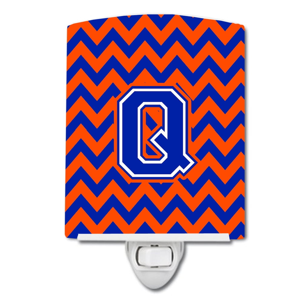 Letter Q Chevron Orange & Blue Ceramic Night Light