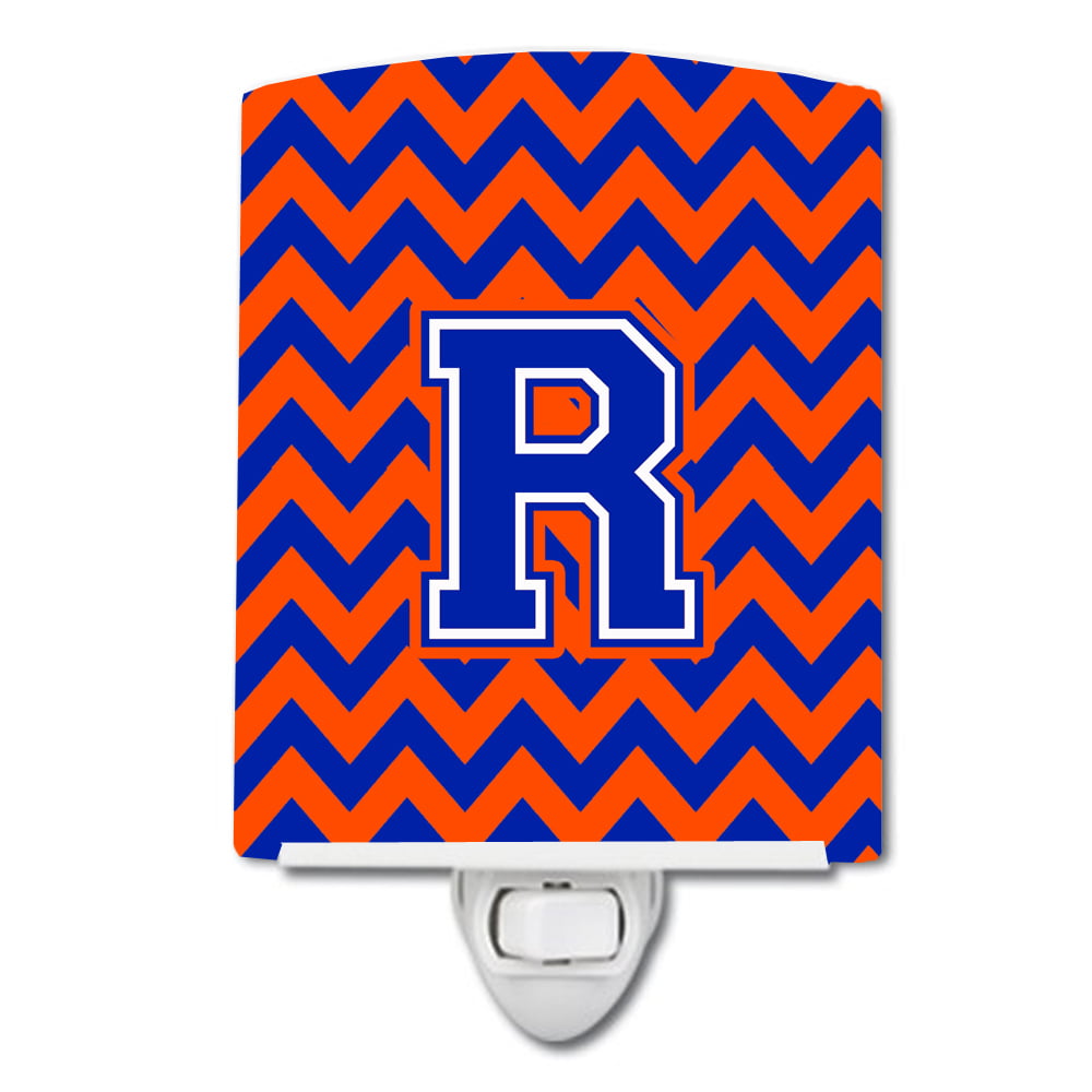 Letter R Chevron Orange & Blue Ceramic Night Light