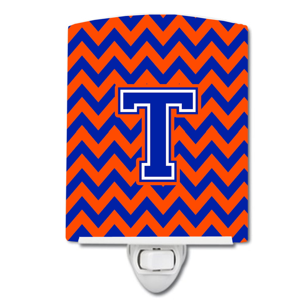 Letter T Chevron Orange & Blue Ceramic Night Light