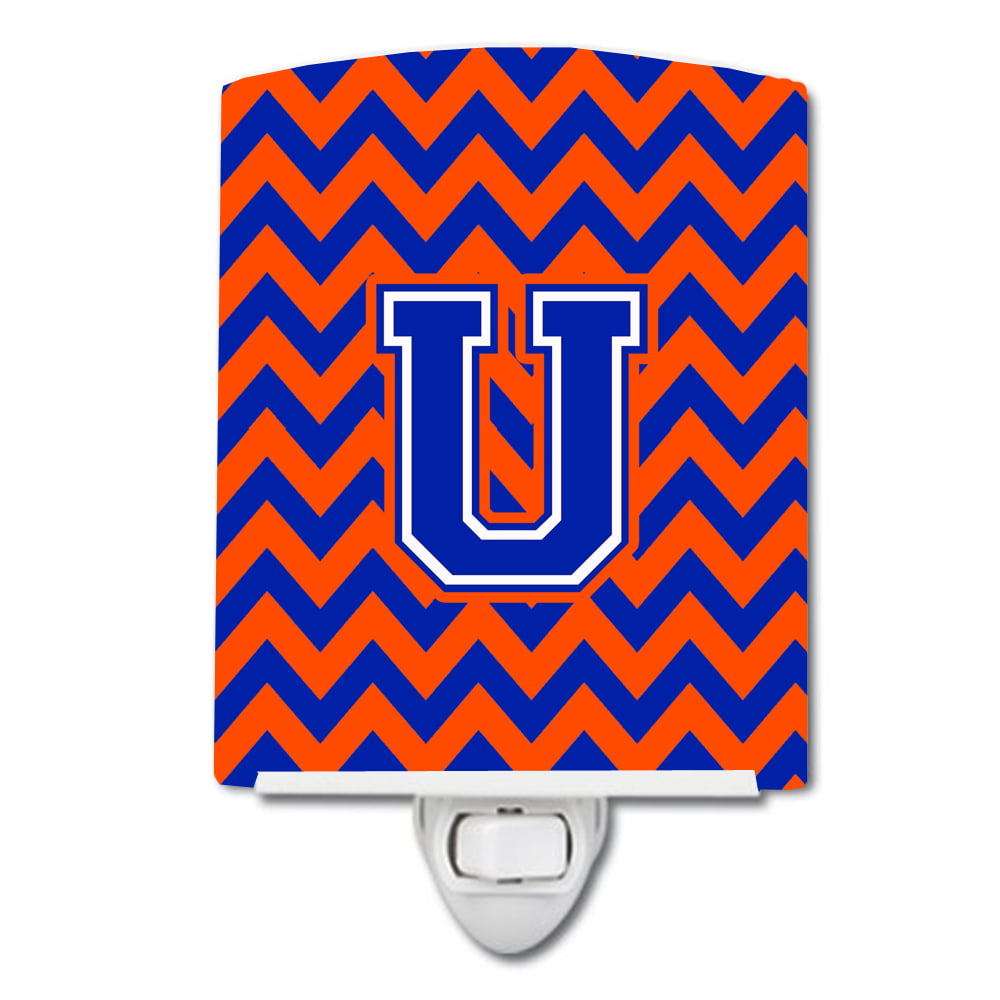 Letter U Chevron Orange & Blue Ceramic Night Light