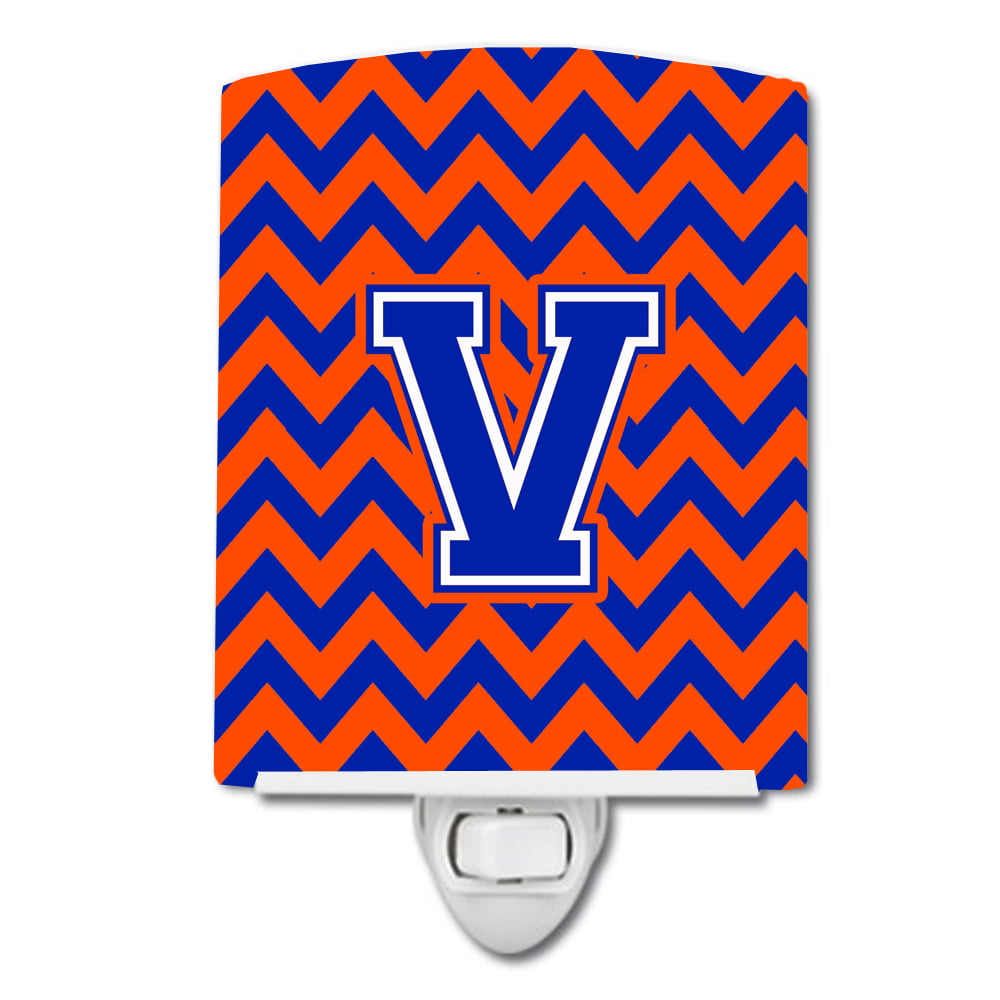 Letter V Chevron Orange & Blue Ceramic Night Light
