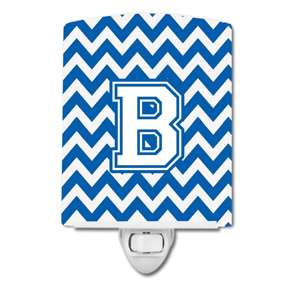 Letter B Chevron Blue & White Ceramic Night Light