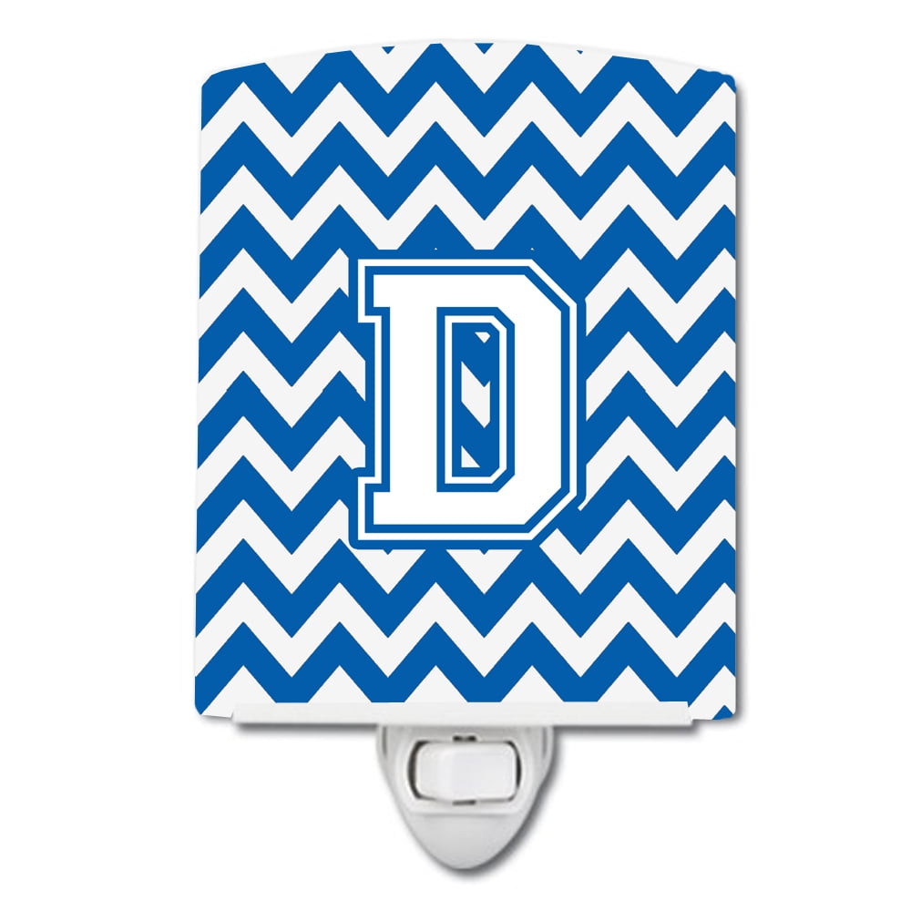 Letter D Chevron Blue & White Ceramic Night Light