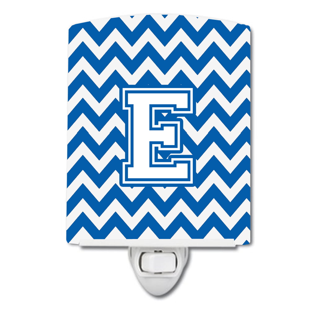 Letter E Chevron Blue & White Ceramic Night Light