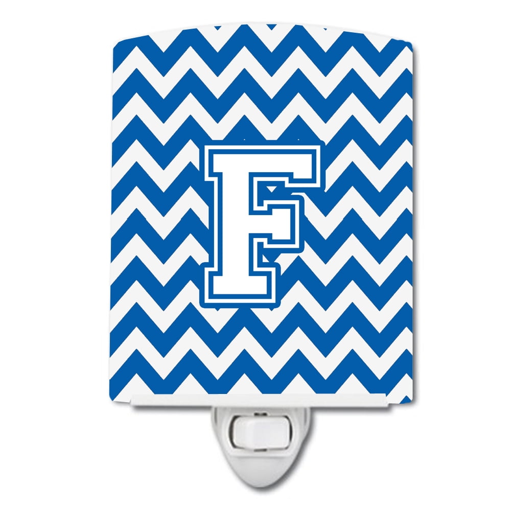Letter F Chevron Blue & White Ceramic Night Light