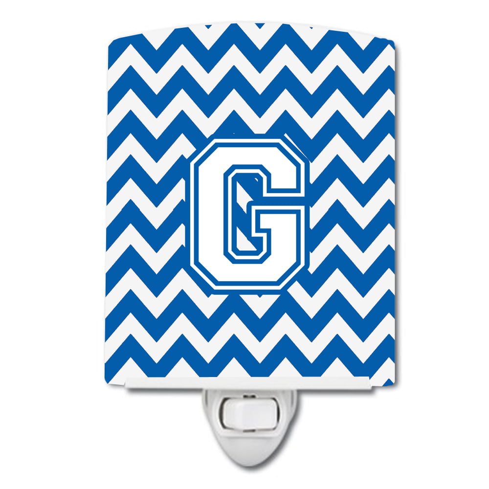 Letter G Chevron Blue & White Ceramic Night Light