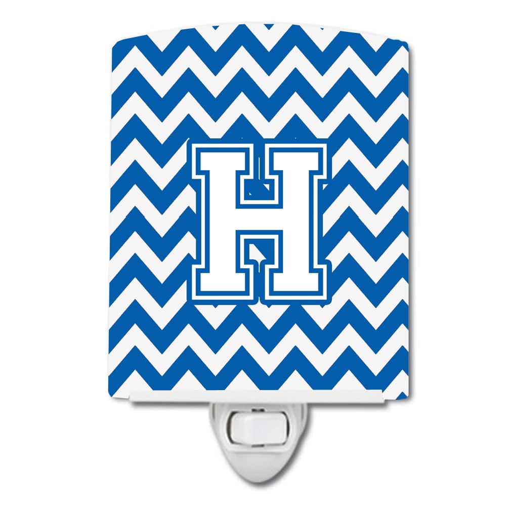 Letter H Chevron Blue & White Ceramic Night Light
