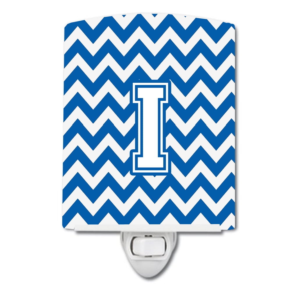 Letter I Chevron Blue & White Ceramic Night Light