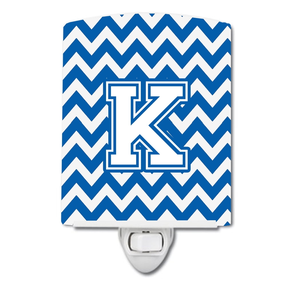 Letter K Chevron Blue & White Ceramic Night Light