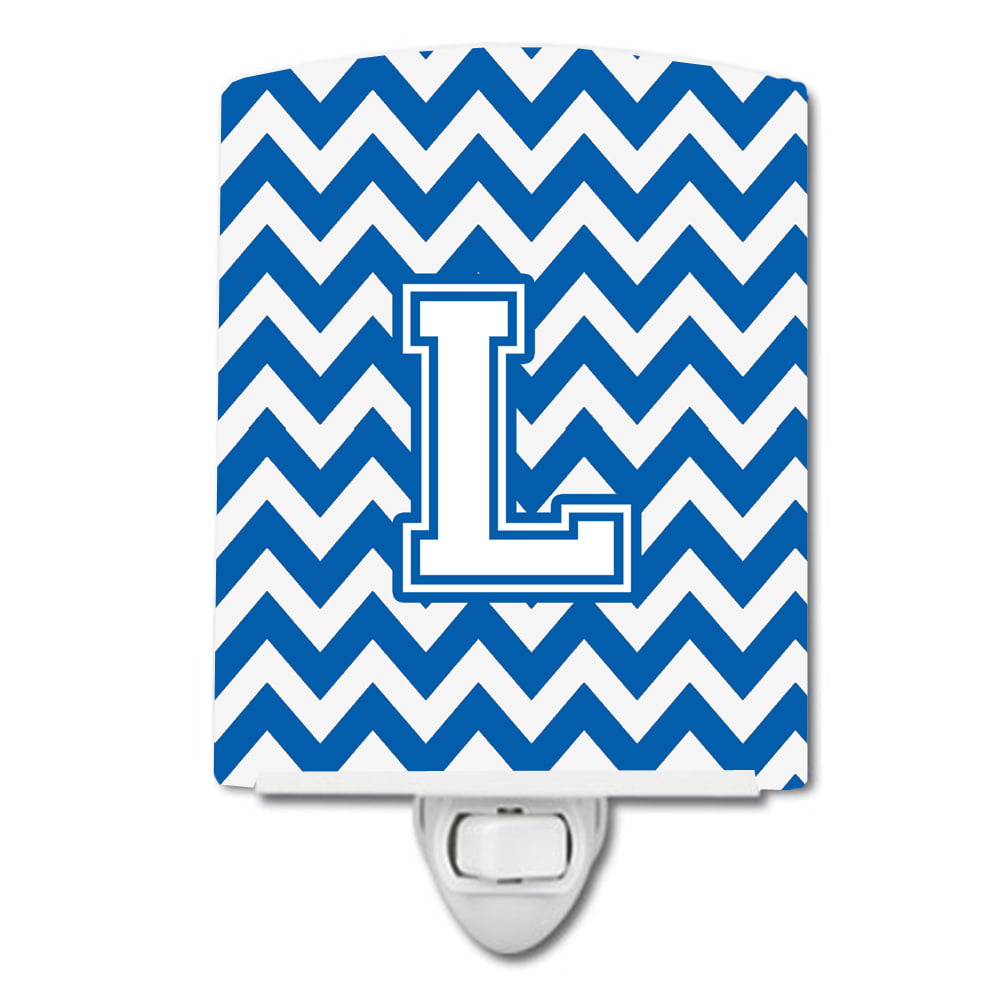 Letter L Chevron Blue & White Ceramic Night Light
