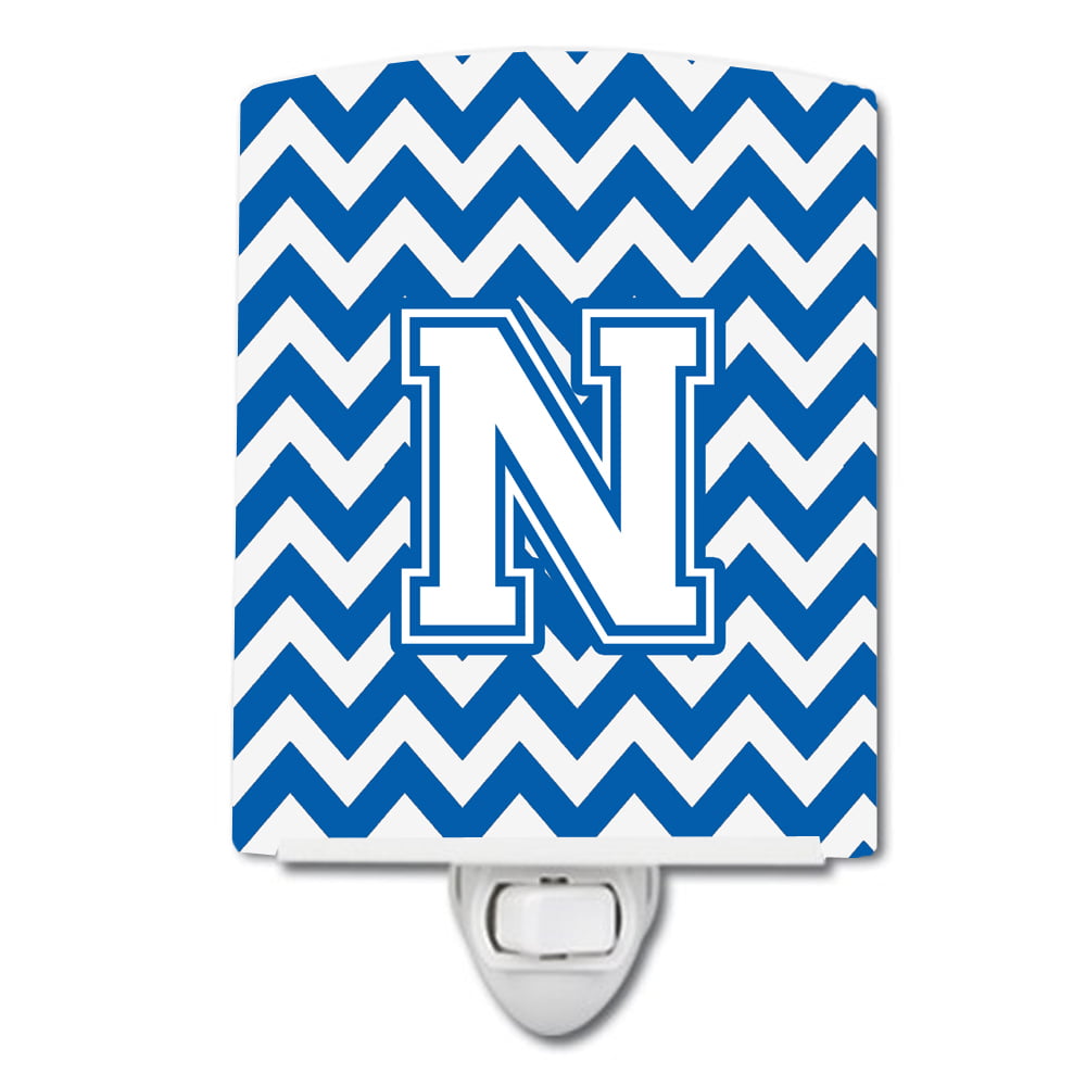 Letter N Chevron Blue & White Ceramic Night Light