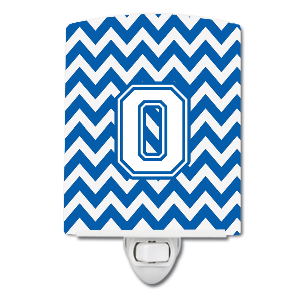 Letter O Chevron Blue & White Ceramic Night Light