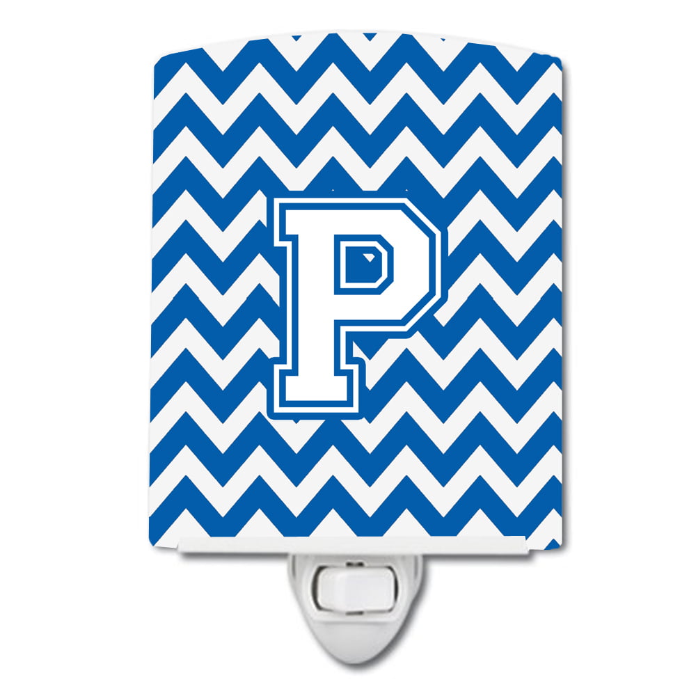 Letter P Chevron Blue & White Ceramic Night Light