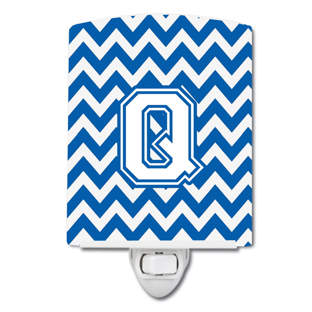 Letter Q Chevron Blue & White Ceramic Night Light