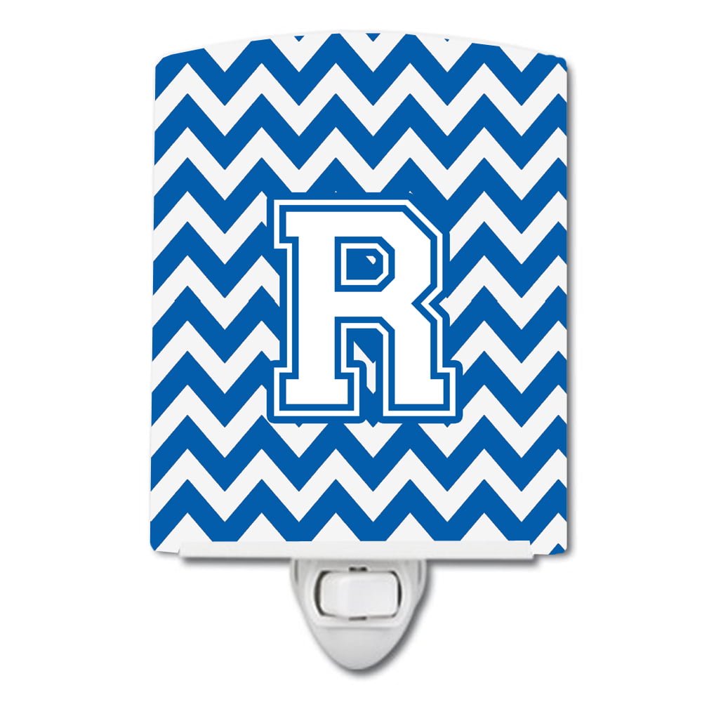 Letter R Chevron Blue & White Ceramic Night Light